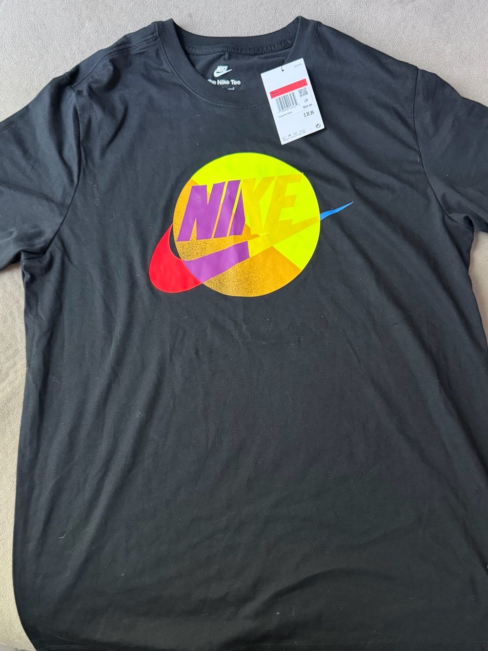 Nike Black Short-Sleeve Tee with Multicolor Planet Logo